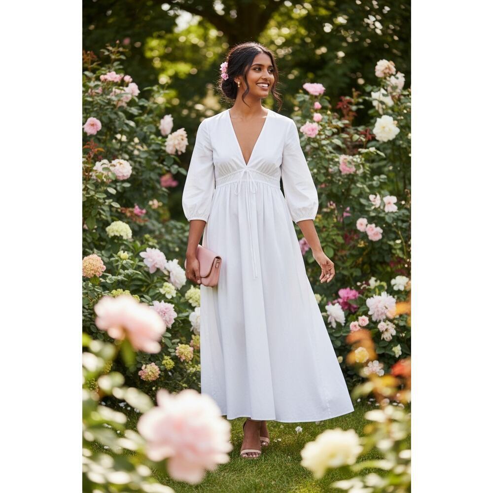 Frame The Clinched Cotton Poplin White Maxi Dress Sz S/P NWT $498
